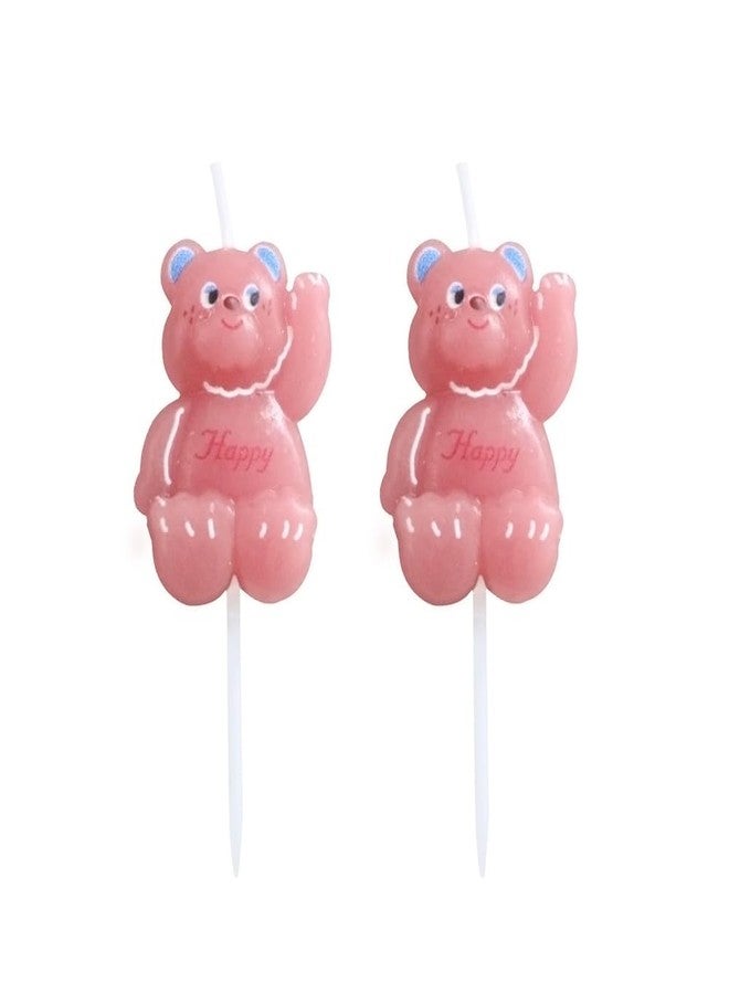 Aprildecember 3D Pink Bear Birthday Candles Cake Toppers, Cute Bear Candles for Birthday Baby Shower Valentine's Day Christmas Anniversary Party, 2 PCS - Image 1